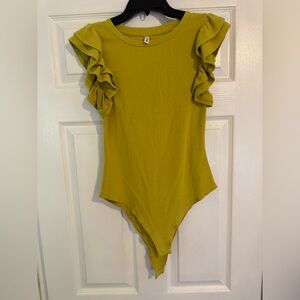 Glam Ruffled Sleeve Bodysuit in Mustard Yellow